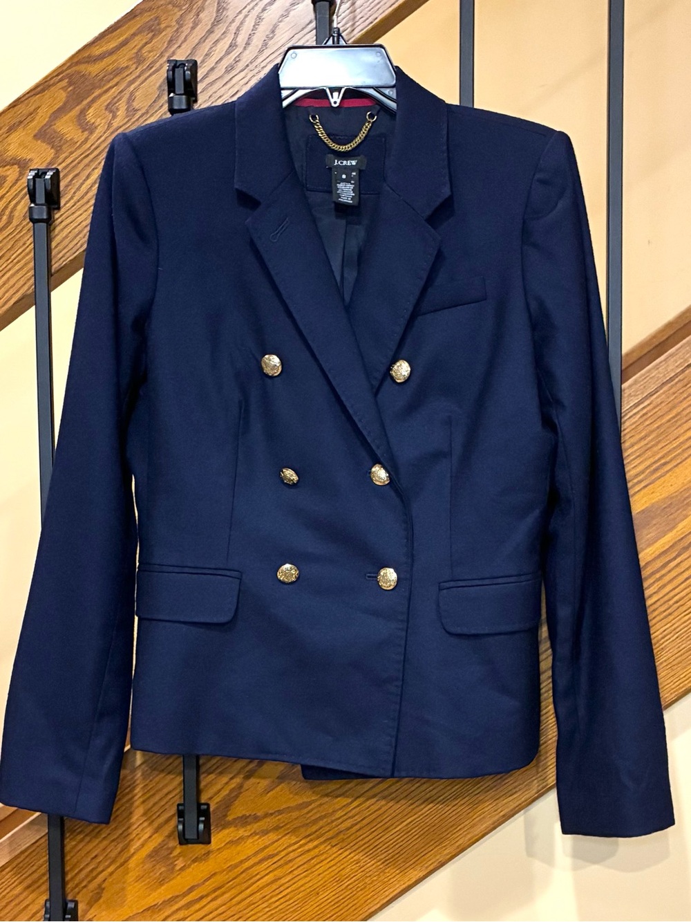 J.CREW Blazer jacket Double Breasted Gold Crest Buttons Navy Wool SZ. 8 NWOT